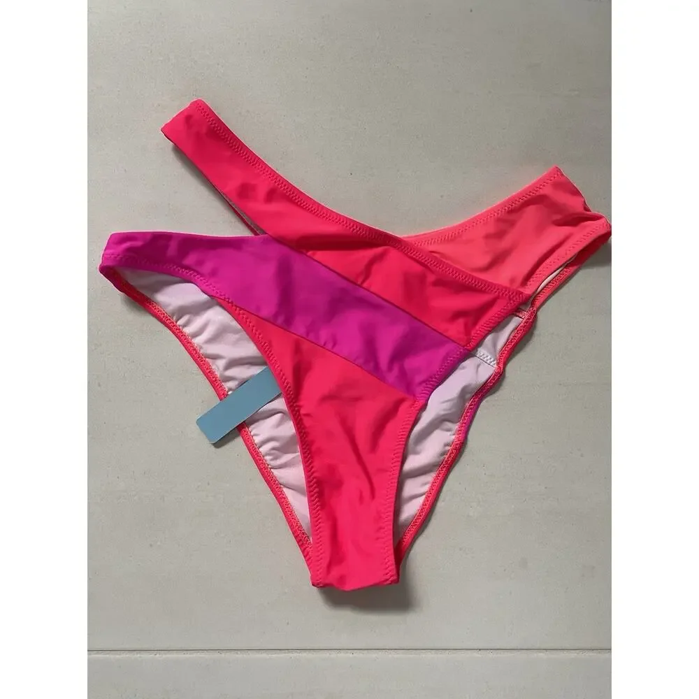 Popvil Swim Bikini Set Colorblock Asymmetric Swimwear Beach Summer